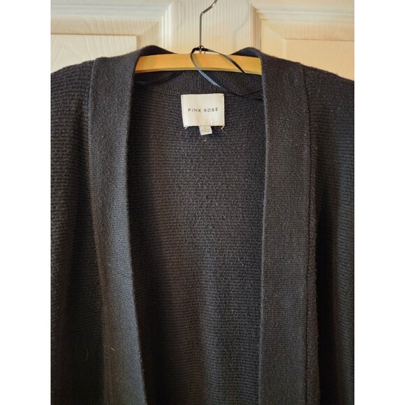 Pink Rose Women's Cardigan Knit Pockets Open Front Black Size Large - Picture 3 of 9